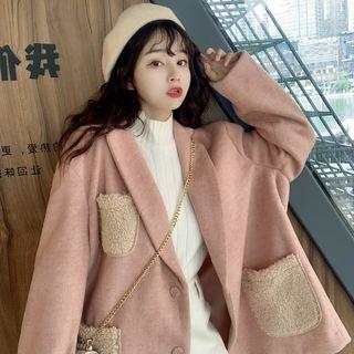 Faux-shearling Panel Single-breasted Coat
