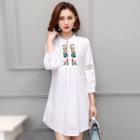 Embroidered Mesh Panel 3/4 Sleeve Shirt Dress
