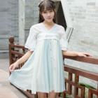 Hanfu Set: Short-sleeve A-line Dress + Belt