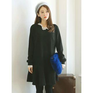 Lace-trim Ruffle-hem Pullover Dress