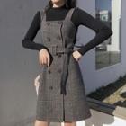 Plaid Double-breasted Jumper Dress Plaid - Gray - One Size