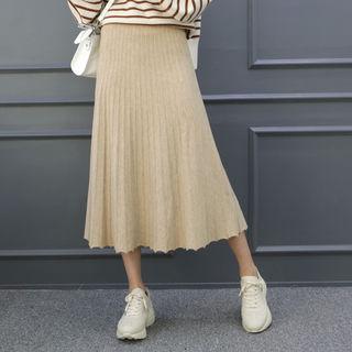 Ribbed Flared Midi Knit Skirt