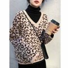 Leopard Printed V-neck Knit Top