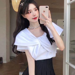 Short-sleeve Crinkled T-shirt White - One Size