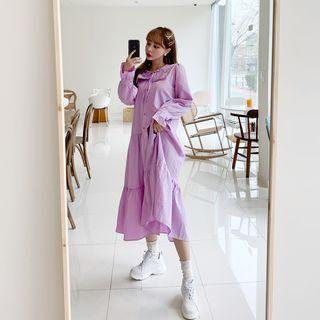 Sailor-collar Lace-trim Frilled Long Dress