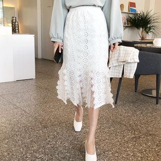 Eyelet-lace Tulle-layered Skirt Ivory - One Size