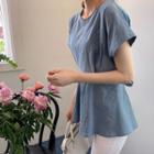 Cap-sleeve Tie-waist Linen Blend Top