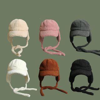 Plain Shearling Cap With Earflap
