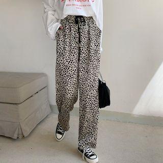 Leopard Print Straight Leg Pants Almond & Black - One Size