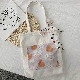 Print Canvas Shopper Bag White - One Size