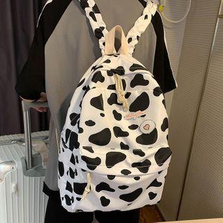 Cow Print Backpack Black & White - One Size