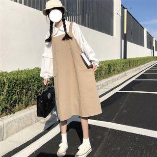 Long-sleeve Frill Trim Blouse / A-line Midi Pinafore Dress