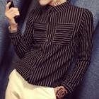 Long-sleeve Double-pocketed Striped Shirt