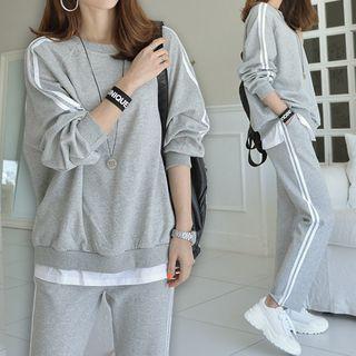 Set: Striped Sweatshirt + Straight-cut Sweatpants