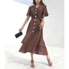 Ruffled Long Shirtdress With Sash Brown - One Size