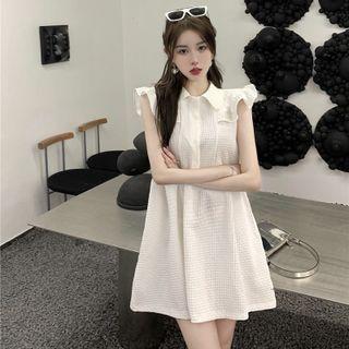 Sleeveless Ruffle-trim Mini Shirtdress