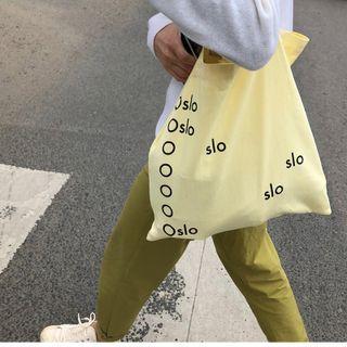 Lettering Canvas Tote Bag Light - Yellow - One Size