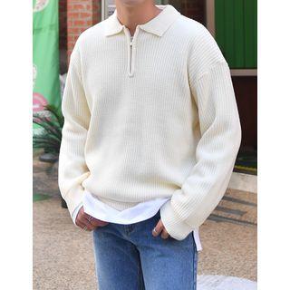 Collared Zip-front Knit Top