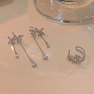 Set Of 3: Flower Rhinestone Cuff Earring (various Designs) Set Of 3 Pcs - Silver - One Size