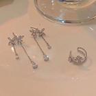 Set Of 3: Flower Rhinestone Cuff Earring (various Designs) Set Of 3 Pcs - Silver - One Size