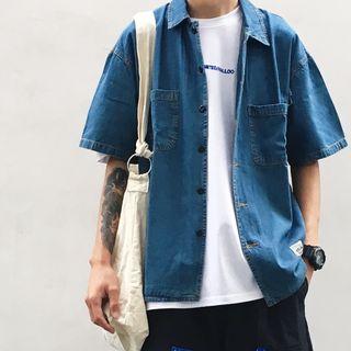 Pocket-front Short-sleeve Denim Shirt