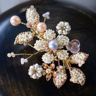 Wedding Branches Faux Pearl Hair Clip Set Of 3 - Gold - One Size