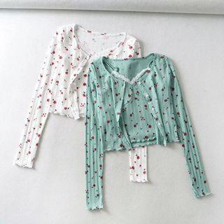 Set: Floral Print Jacket + Spaghetti Strap Top