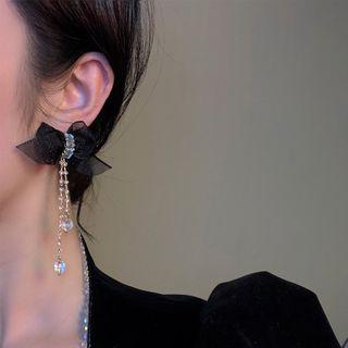 Bow Ribbon Faux Crystal Fringed Earring 1 Pair - 925silver Earring - One Size