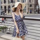 Heart Print Shoulder-tie Chiffon Sundress