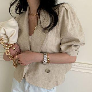 Puff-sleeve Short Linen Jacket