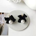Faux Pearl Bow Stud Earring 1 Pair - Gold & Black & White - One Size