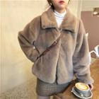 Furry Zip Jacket Milk Tea - One Size