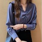 Long-sleeve Plain Knotted Loose Fit Shirt