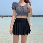 Set: Short-sleeve Check Swim Top