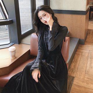 Long-sleeve Top / Midi Pinafore Dress / Set