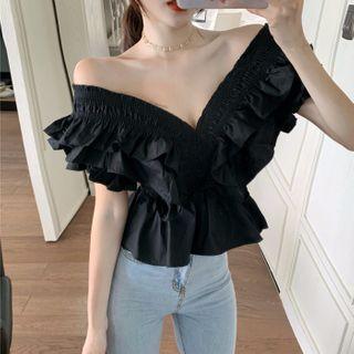 V-neck Ruffle-detail Off-shoulder Blouse