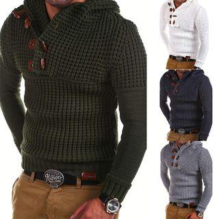 Button-detail Open-knit Sweater