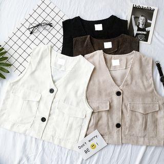 Plain Corduroy Cropped Vest