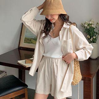 Set: Linen Blend Raglan Shirt + Shorts