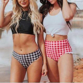 Set: Sleeveless Swim Top + Gingham Bottom