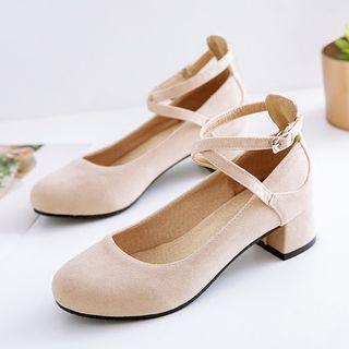 Plain Ankle Strap Block Heel Pumps