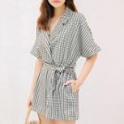 Elbow-sleeve Gingham Playsuit