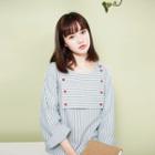 Striped Loose-fit Square-neck Long-sleeve Blouse