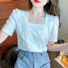 Short-sleeve Square Neck Embroidered Blouse