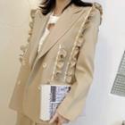Ruffle Trim Double-breasted Blazer / Wide Leg Dress Pants / Set