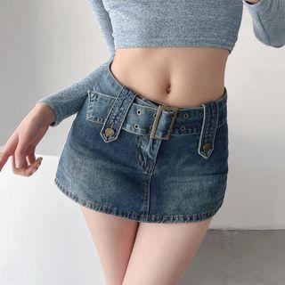Belt Waist Denim Skort