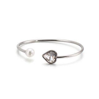 Fashion Simple Heart Shape White Cubic Zirconia Imitation Pearl 316l Stainless Steel Bangle Silver - One Size
