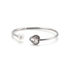 Fashion Simple Heart Shape White Cubic Zirconia Imitation Pearl 316l Stainless Steel Bangle Silver - One Size