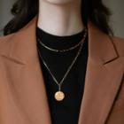 Stainless Steel Disc Pendant Layered Choker Necklace Gold - One Size
