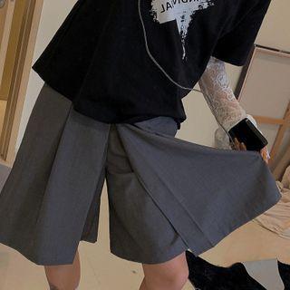 Plain High-waist Layered Wide-leg Shorts